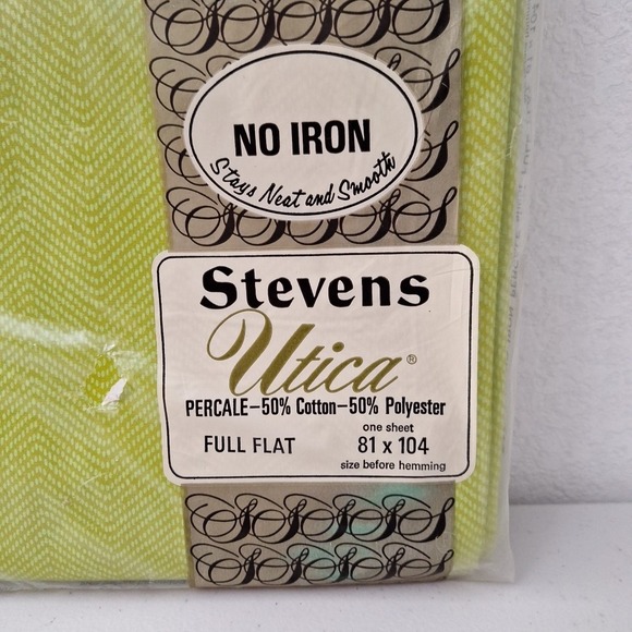 Vintage Stevens Utica‎ Full Flat Sheet Lime Green 81 x 104 NEW SEALED - Picture 3 of 8